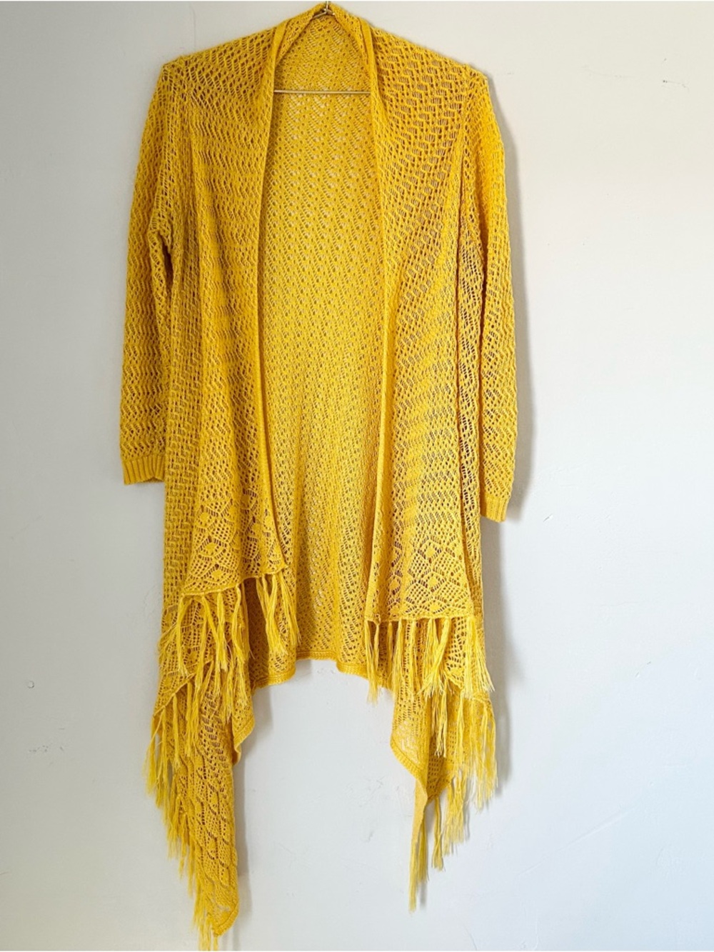 Boutique Women’s Yellow Open Knit Duster Cardigan Sweater